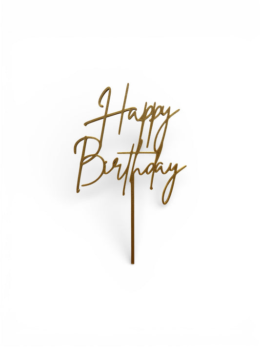 Cake Topper Happy Birthday- Guld